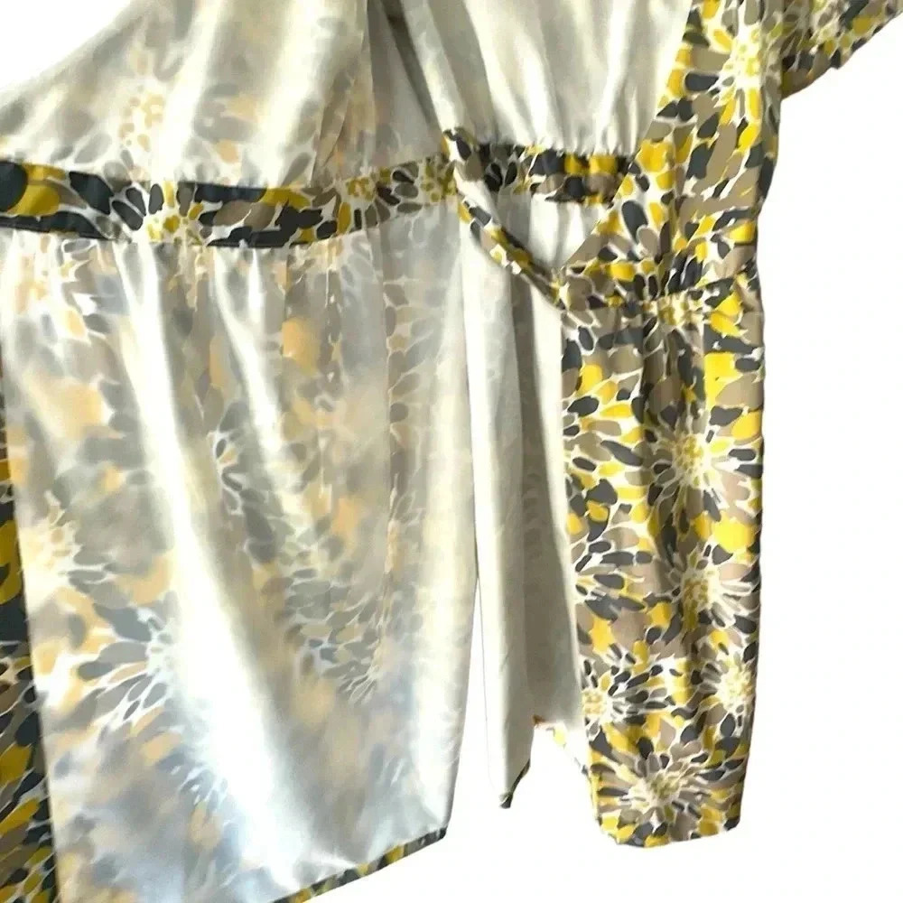 BANANA REPUBLIC | NWOT | SHORT SLEEVED FLORAL WRAP DRESS YELLOW GRAY | SIZE: 8 - Picture 6 of 9